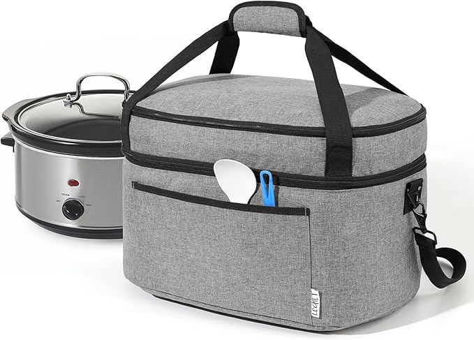 Slow Cooker Bag for Crock-Pot 6-8 Quart, Insulated Carrier with Easy-clean Lining, Double Layer Case with Top Zip Compartment and Front Accessory Pocket (Bag Only)