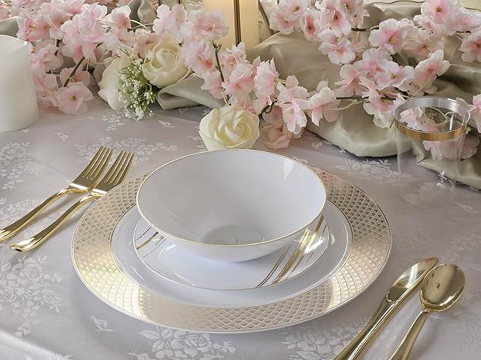 " OCCASIONS " 40 pcs Chargers pack Wedding Party 12'' Disposable Plastic Charger Plates/Chargers (Celebration White & Gold)