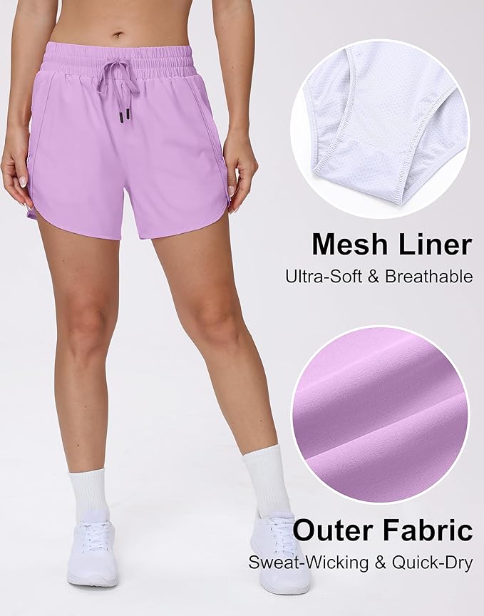 Women's 5" Running Shorts Quick Dry Sporty Athletic Gym Workout Shorts with Zipper Pockets Liner