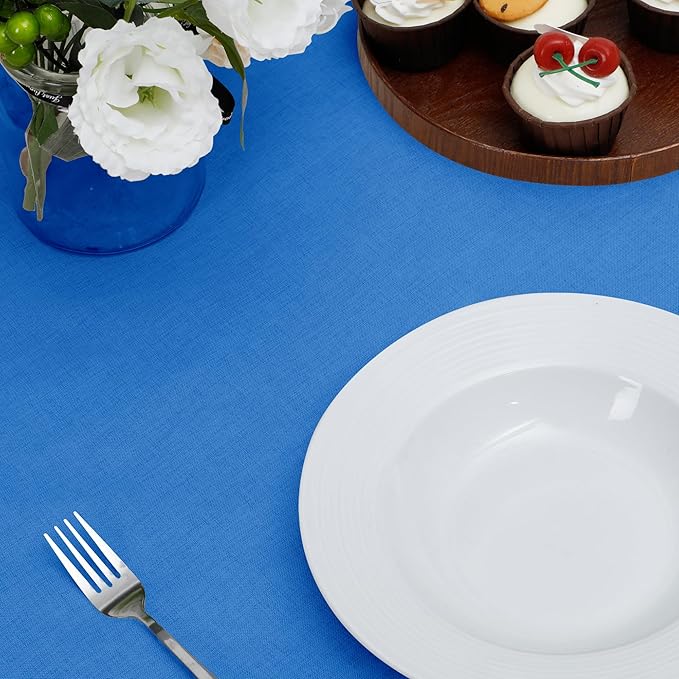 Easy-Going Faux Linen Waterproof Spill-Proof Tablecloth Stain Resistant Round Table Cloth Wrinkle Free Decorative Fabric for Kitchen, Dining, Party, Weddings, Restaurants (60 in-Round, Royal Blue)