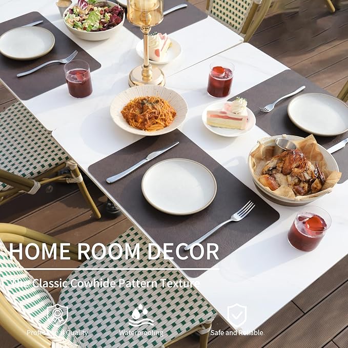 EDanle Cowhide Pattern Faux Leather Placemats Set of 6,Heat Resistant Non-Slip Waterproof Wipeable Washable Kitchen Dining PU Table Place Mats,Double-Sides Available,Black Brown