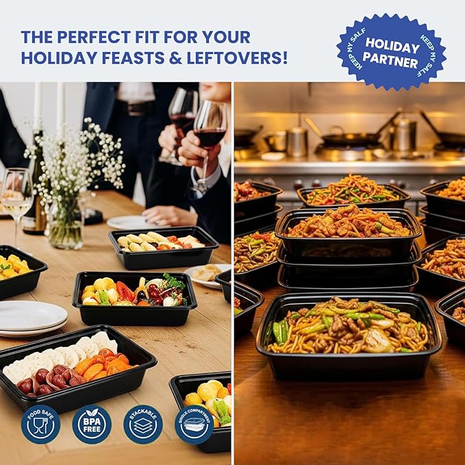 38oz 50 Pack Meal Prep Containers Reusable, Disposable Food Containers with Lids BPA Free, Microwave/Dishwasher/Freezer Safe To Go Containers for Holiday Leftovers
