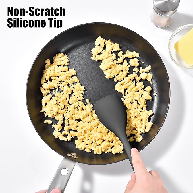 Doosu Silicone Spoon Spatula Set of 2, 600쨘F Heat-Resistant Food Grade Rubber Spoonula with Seamless Design, Non-Stick Dishwasher Safe Kitchen Utensils for Cooking, Baking, Mixing, Scraping (Black)