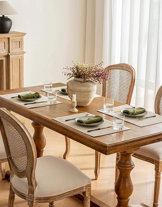 Placidy Linen Cloth Table Placemats Set of 4 Beige Dining Table Mats for Indoor Neutral Boho Kitchen Plate Place Mats Washable Water Repellent 12x18 Inch