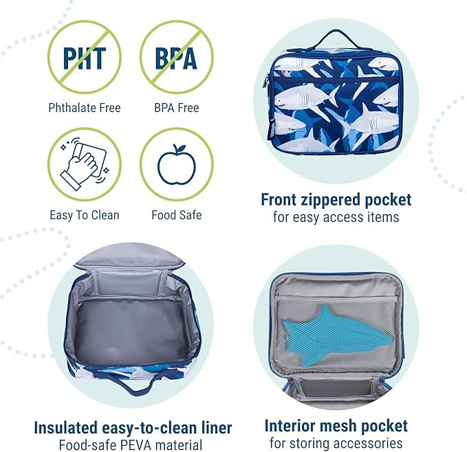 Wildkin Kids Insulated Lunch Box ??Durable and Reusable for School & Travel - Sharks