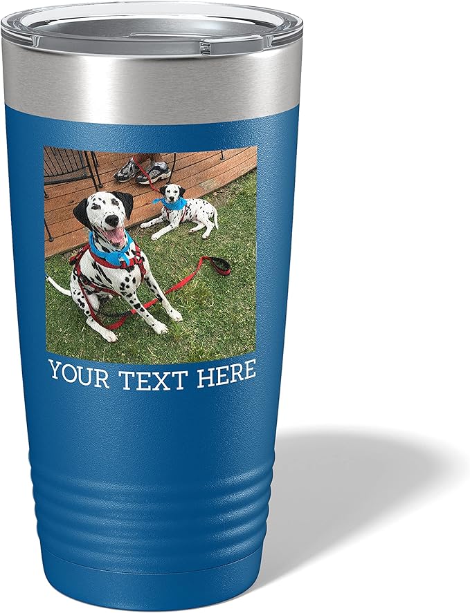 Personalized 20oz (17 Colors) Photo Picture Printed Insulated Stainless Steel Powder Coated Tumbler with Lid ??Customized Mother's Day Gift Gift for Him, Custom Coach Gifts Team Mom Dad (Royal Blue)
