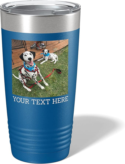 Personalized 20oz (17 Colors) Photo Picture Printed Insulated Stainless Steel Powder Coated Tumbler with Lid ??Customized Mother's Day Gift Gift for Him, Custom Coach Gifts Team Mom Dad (Royal Blue)