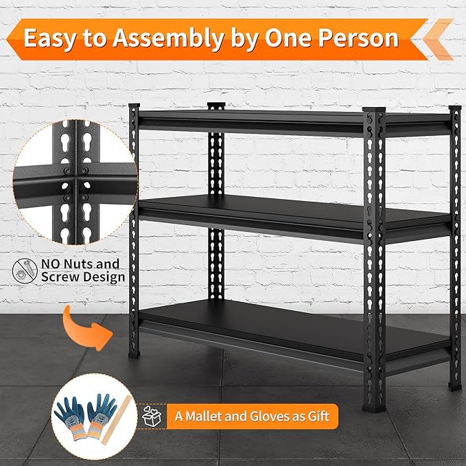 3-Tier Garage Shelving Heavy Duty,40?쓂 x 18?쒭 x 36?쒱 Metal Shelving Unit竊?320 lbs Weight Capacity Adjustable Storage Shelves for Retiple Tanks, Aquariums, Pantry, Garage竊똁lack