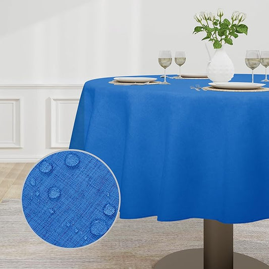 Easy-Going Faux Linen Waterproof Spill-Proof Tablecloth Stain Resistant Round Table Cloth Wrinkle Free Decorative Fabric for Kitchen, Dining, Party, Weddings, Restaurants (70 in-Round, Royal Blue)