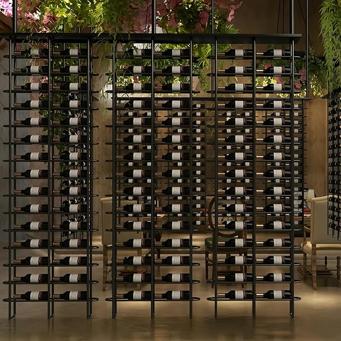 15-Bottle 1-Column Wall-Mounted Wine Rack, Brown Metal Wine Bottle Holder with Vertical Design, Space-Saving Wine Storage Shelf for Home Bar, Kitchen, Restaurant & Cellar(15 Bottles, 15.75" W)