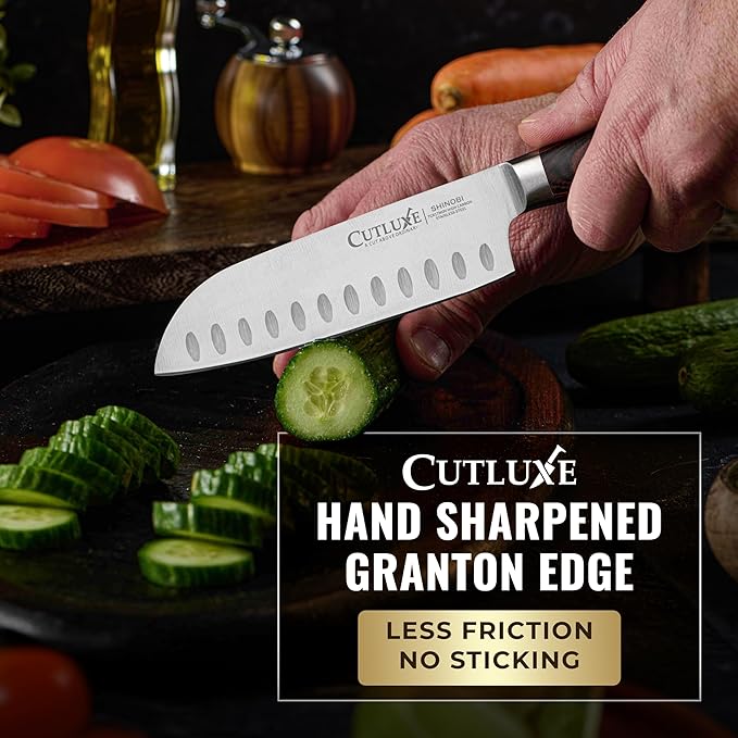 Santoku Knife ??Ultra Sharp 5 Inch Meat and Vegetable Japanese Knife for Chopping, High Carbon Stainless Steel Blade, Full Tang Pakkawood Handle ??Shinobi Series