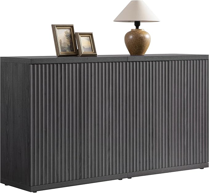 SICOTAS Buffet Cabinet with Storage Accent Sideboard Modern Credenza with Doors & Shelves Fluted Media Console Mid Century Coffee Bar Table for Living Room Kitchen Dining Room Hallway（2PCS）