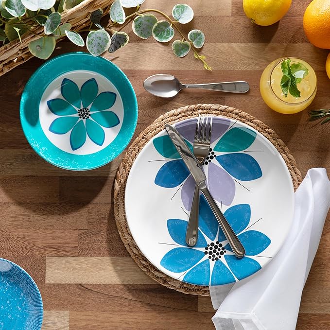 Larder & Vine 12-Piece Melamine Dinnerware Set: Durable, Lightweight, Break-Resistant Plates & Bowls ??Stylish, Non-Toxic, Dishwasher Safe ??Ideal for Everyday Use, Indoor & Outdoor Dining ??Floral