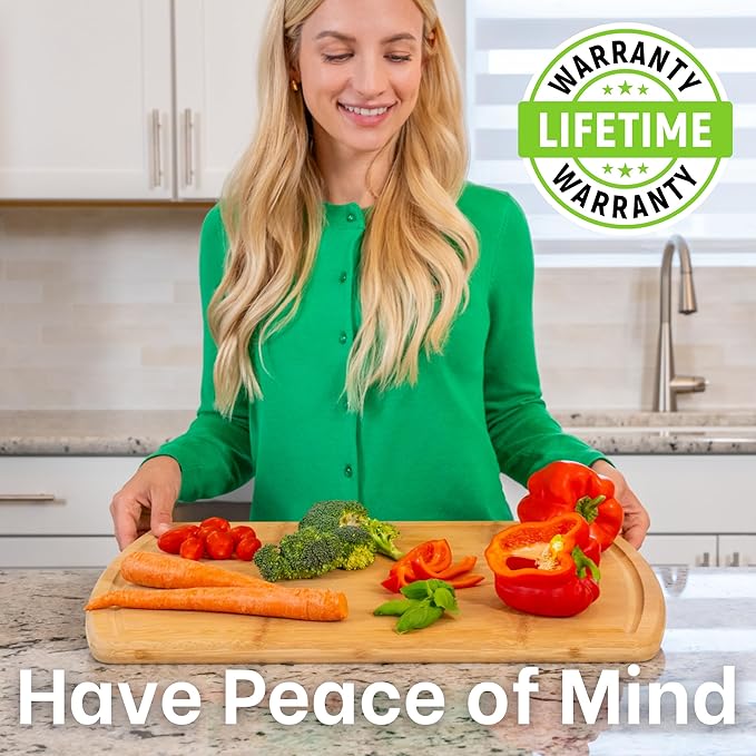 Greener Chef 20 Inch Bamboo Cutting Board Featuring Super-Sized Glue-Free Surface????Heavy Duty Butcher Block for Safe Meal Prep, Chopping & Carving with Lifetime Replacements