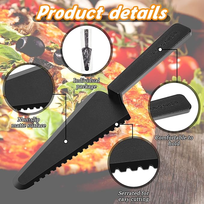 Suclain Disposable Cake Cutter 9.1 Inch Plastic Cake Server Cutting Plastic Spatula Knives Pie Pizza Pastry Slicer Serving Utensils for Kitchen Wedding(Black,50 Pieces)