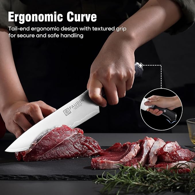 PAUDIN Chef Knife, 8 Inch High Carbon Steel Kitchen Knife, Professional Chefs Knife with Ergonomic Wooden Handle, Ultra Sharp Knife for Meat Vegetable Cutting