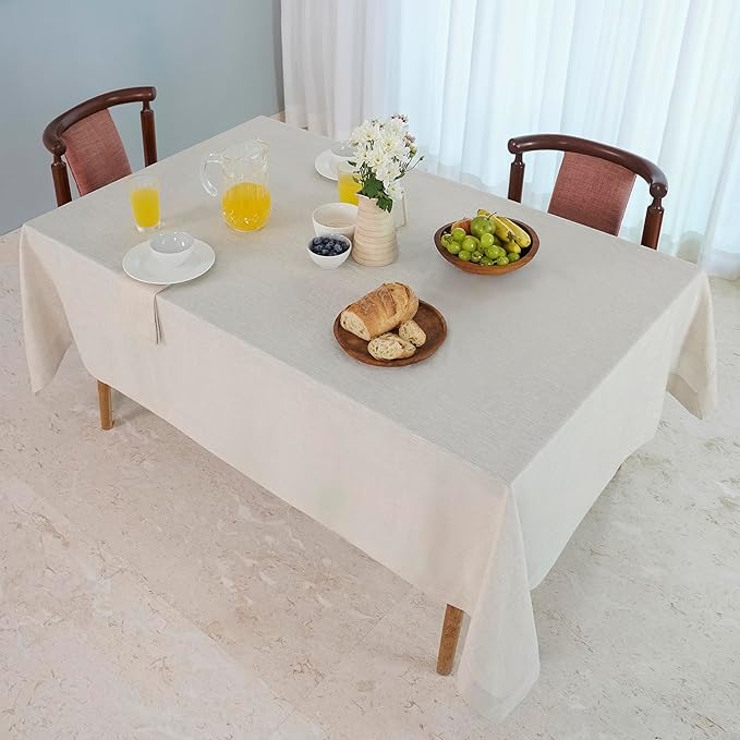 D'Moksha Homes Light Natural Linen Tablecloth 60 x 84 Inch - 100% Pure Linen Table Cloth for Rectangle Tables - Machine Washable Cloth Tablecloth for Valentines, Spring, Easter