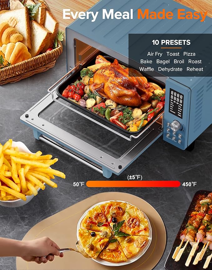 Nuwave Bravo Pro Smart Air Fryer Toaster Oven Combo, Airfryer Convection Oven Countertop, 10-in-1 Functions with Quicker & Even Crisp Technology, 1800W, 50-450째F, PFAS-Free, 21QT, Cozy Blue