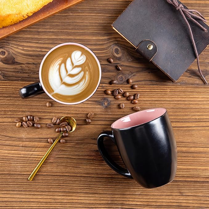 GBhome 16oz Coffee Mugs Set of 6, Large Ceramic Coffee Mugs for Man, Woman, Dad, Mom, Modern Coffee Mugs Set with handle for Tea/Latte/Cappuccino/Milk/Cocoa. Dishwasher&Microwave Safe,Pink