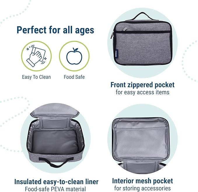Wildkin Kids Insulated Lunch Box ??Durable and Reusable for School & Travel - Grey Tweed