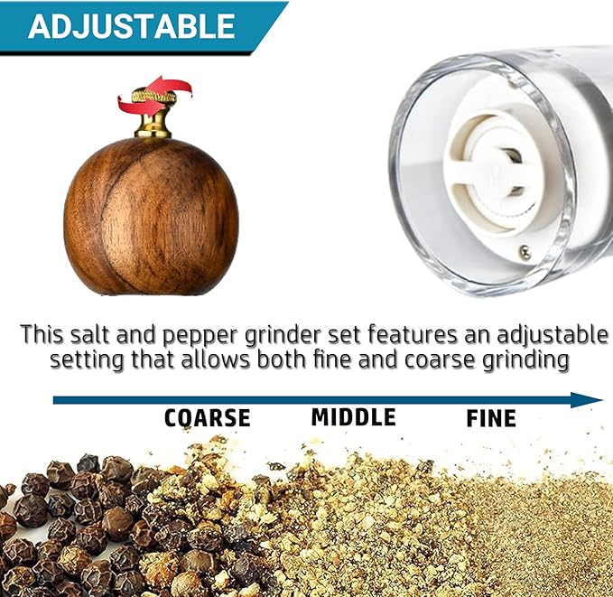Pepper Mill Manual Salt and Pepper Grinder Set, Classic Transparent Pepper Grinder Salt Mills 2pcs 8in竊똕olid Wood Hand Shaker Rotor Pepper Salt Grinder Ceramic Core Adjustable Coarseness Spices
