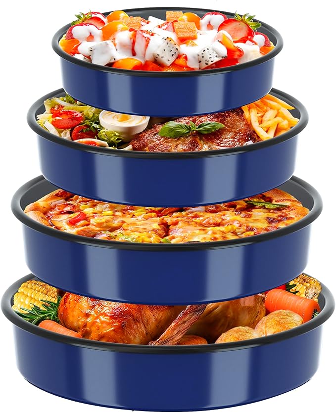Baking Pans Set Round Roasting Dish 4-Pack 9/10/12/14 Inch Enamel Non Stick Large Bakeware for Cake Bread Pie Pizza Ham Turkey, Non-Toxic Oven Dishwasher Safe Mother's Christmas Gift Cookware