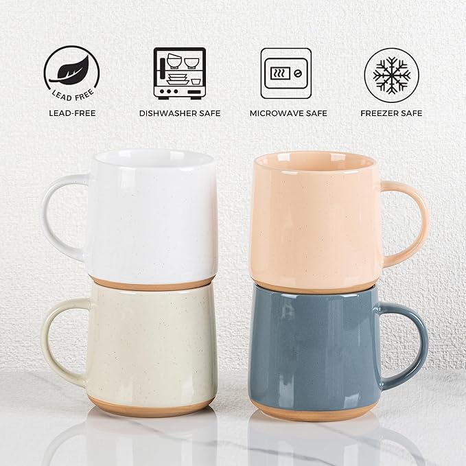 GBhome Ceramic Coffee Mugs Set of 4, 17oz Handmade Ceramic Coffee Mugs Set with Terracotta Underside for Latte/Tea/Beer/Hot Cocoa, Dishwasher & Microwave Safe