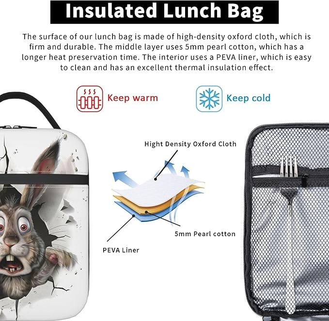 VANZEV Insulated Lunch Box for Women Men, Bunny Theme Lunch Box Reusable Portable Lunch Bag Cooler Tote Waterproof Lunch Container for Office Picnic Work Travel
