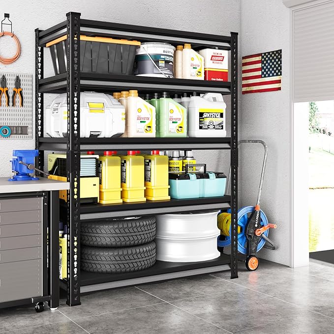 40" W Garage Shelving Heavy Duty, 2250 Lbs Loads Garage Storage Shelves Heavy Duty, 5-Tier Metal Shelving Units and Storage for Basement, Retiple Tanks,40" Wx18 Dx72 H, Black