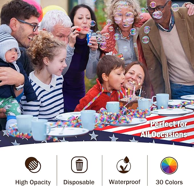 Party Solids Pack Of 6 Premium Rectangle American Flag Design Plastic Tablecloth - USA Stars and Stripes Tablecloth Disposable Plastic Table Cover for July 4th - 54 inch. x 108 inch