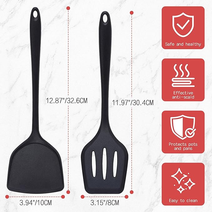 Nonstick Frying Pan Set - Iron Frying Pan 3-Piece Set (8", 10", 12") + 2 Silicone Spatulas, With Premium Nonstick Coating, Up to 450째F, Skillet Suitable for Induction, Gas & More