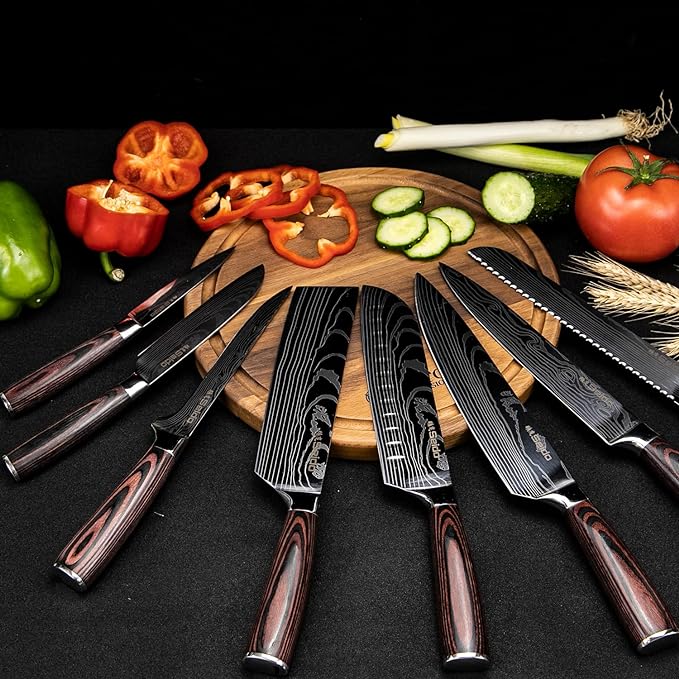 Seido Knives Master Chef Knife Set, 8-Piece Kitchen Knife Set, High-Carbon Stainless Steel Handmade Culinary Knives, Professional Chef Knives, Kitchen Knife