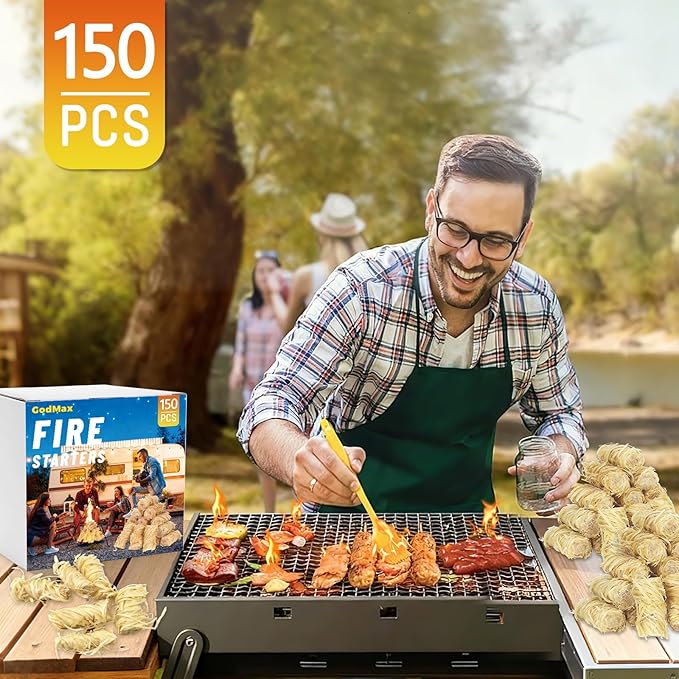 GodMax 150 pcs Fire Starter, Natural Fire Starters for Grill Campfires Charcoal Wood Stove Grill Pizza Oven Indoor Fireplace Outdoor Fire Pit
