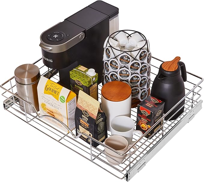 HOLDN??STORAGE Heavy-Duty Premium Collection Pull Out Cabinet Organizer, Cabinet Drawer Slide Outs, Lifetime Limited Warranty - Basket Size 24" W x 21" D x 5" H, Anti-Rust Chrome Finish