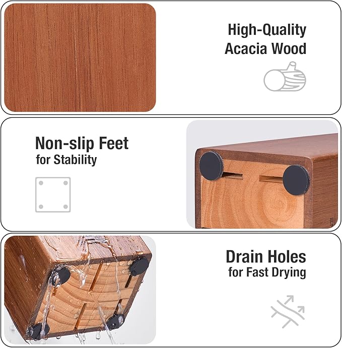 ENOKING 5.5" Steak Knife Block without Knives竊똀cacia Wood Knife Holder with 6 Slot, Small Knife Storage for Home/Kitchen