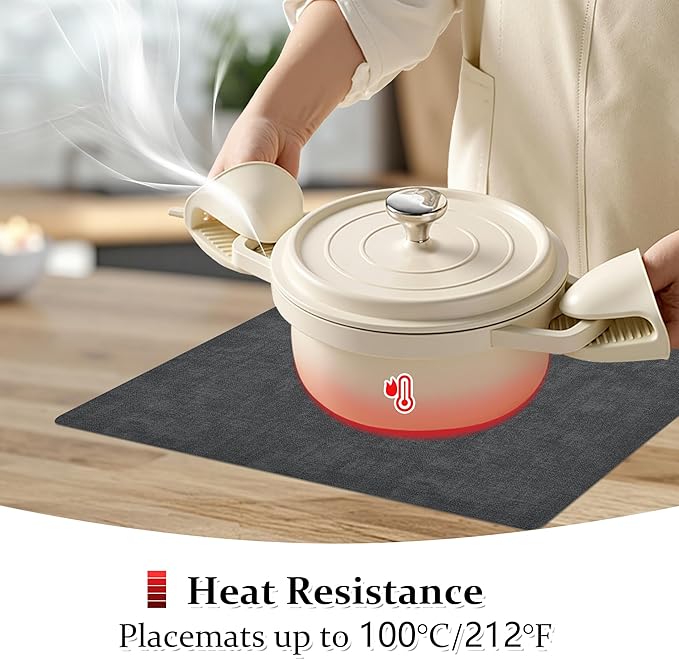 FROMHEART Faux Leather Placemats Set of 6?밯aterproof,Heat/Oil Stain-Resistant PU Table Mat?밨eversible,Non-Slip,Easy to Clean Place Mats for Kitchen,Dining,Indoor/Outdoor,(Dark Grey,11.8" x 17")