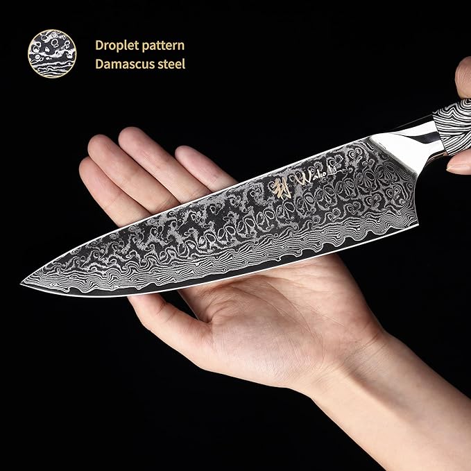 Wakoli Noir Blanc Damascus Knife Block Set ??5-Piece Professional Chef Knife Collection with Magnetic Block ??Kitchen Knives made of 67-Layer Damascus Steel Blades & Ergonomic G10 Handles in Gift Box