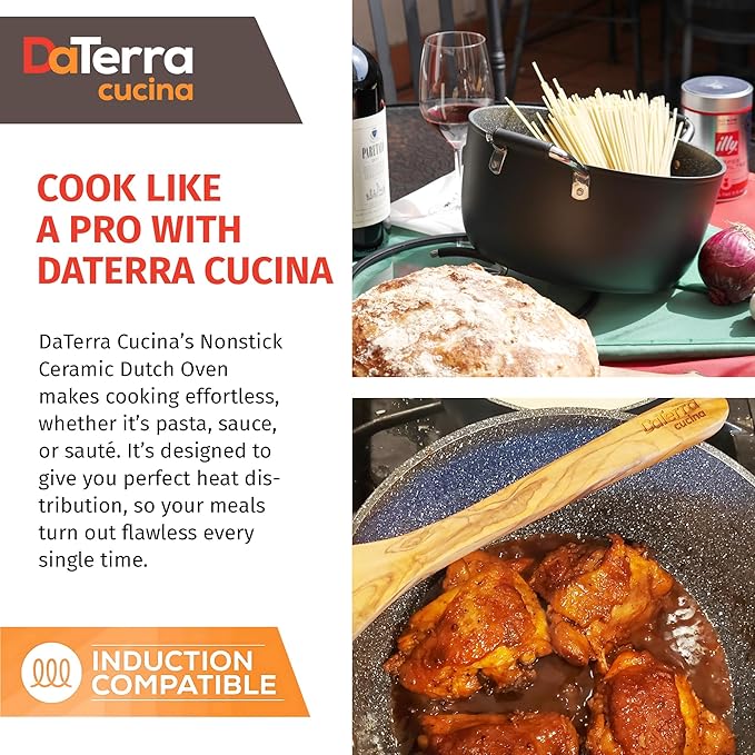 DaTerra Cucina - 5 Qt Nonstick Ceramic Dutch Oven Pot with Lid ??Lightweight Nonstick Pot with Dual Handles, Perfect for Soup, Pasta, Saut챕ing, Searing, Induction & Stovetop Safe - Black