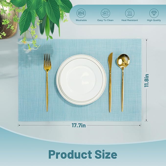 flohar Placemats Set of 12竊똍on-Slip PVC Weave Table Mats Easy to Clean竊똇eat Resistant Place Mats for Kitchen Dining Table Decoration Indoor Outdoor竊똁lue