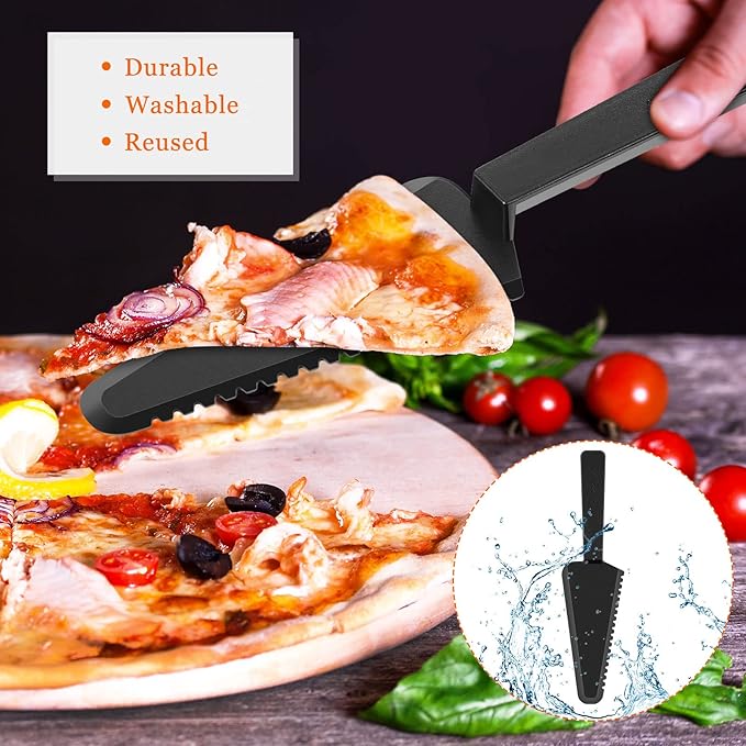 Suclain Disposable Cake Cutter 9.1 Inch Plastic Cake Server Cutting Plastic Spatula Knives Pie Pizza Pastry Slicer Serving Utensils for Kitchen Wedding(Black,50 Pieces)