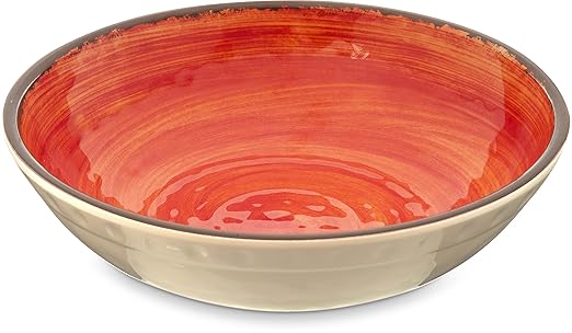 Carlisle FoodService Products Mingle Reusable Plastic Bowl Cereal Bowl with Pottery Style for Home and Restaurant, Melamine, 32 Ounces, Fireball, (Pack of 12)