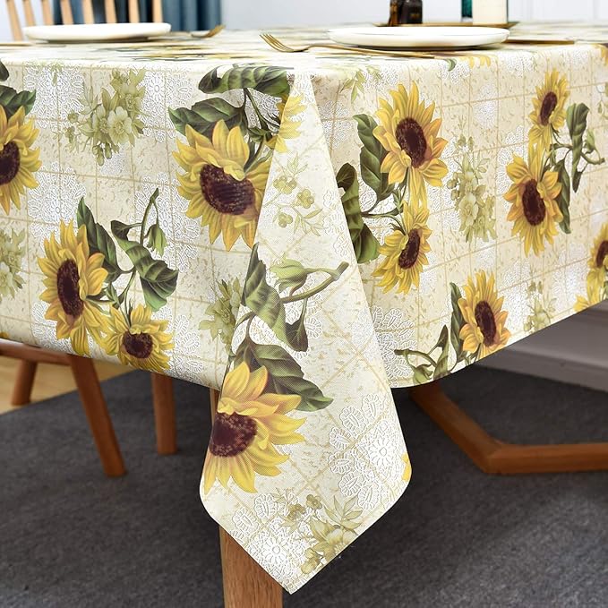LOHASCASA Vinyl Reusable Plastic PVC Rectangle Tablecloth Waterproof Modern Oilcloth Stain Resistant Wipeable PVC Spillproof Camping Tablecloths for Dining Table 52 x 78 Gray White Flowers