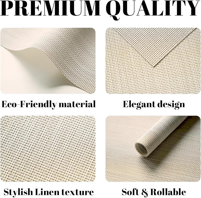 SUMYMERY Placemats Set of 12 Vinyl/Plastic Woven Place Mats for Kitchen Table Indoor/Outdoor Washable Placemat Wipeable Dining Table Mats (Beige,12)