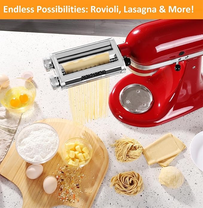 Pasta Maker Attachment for KitchenAid Stand Mixers,Sturdy 3 in 1 Set Included Pasta Sheet Roller, Spaghetti and Fettuccine Cutter Accessories-Unique Design