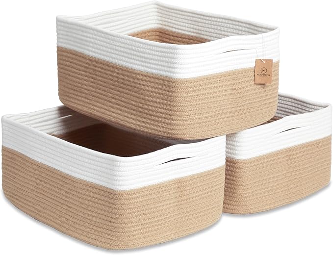 NaturalCozy Storage Baskets 16.8?쓝13?쓝7.6??Cotton Rope Woven Baskets for Organizing 3-Pack | Toy Storage Bins | Basket for Shelves, Laundry, Blanket, Clothes, Closet, Kitchen, Bathroom, Gifts