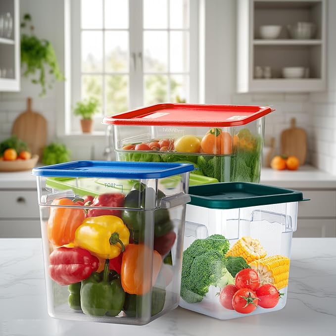 4 Pack 12 Quart Food Storage Containers with Lids, Polycarbonate Square Commercial Food Containers, NSF, Clear, New Version