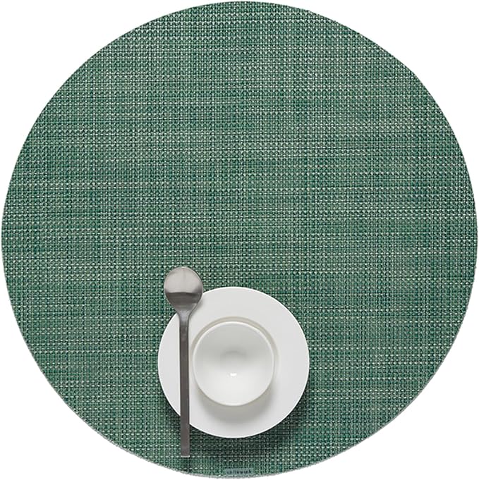 Chilewich Mini Basketweave Placemats in Ivy- Set of 4 - Easy Care Woven Tabletop Textiles - Indoor/Outdoor - 15" Round