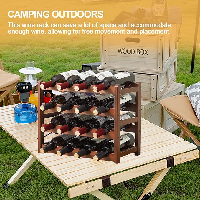 Wine Rack Countertop, 16 Bottle Wine Racks for Wine Bottles Storage Display, 4 Tier Wooden Wine Rack Free Standing Floor Wine Racks Countertop Wine Holder Bottle Rack Wine Storage Cabinet Shelf