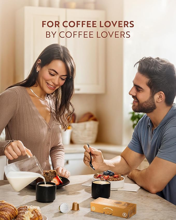 ROSSO CAFF횊 Espresso Coffee Pods for Nespresso Original Machines - 80 Capsules Flavored Pack, 4 Rich and Balanced Flavors (Chocolate, Vanilla, Cr챔me Caramel, Hazelnut) - Made in Italy