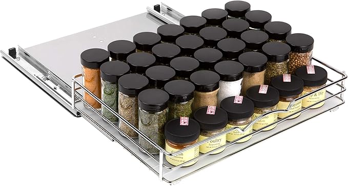 Pull Out Cabinet Organizer for Spices, Cans - Heavy Duty with Lifetime Limited Warranty- Pull Out Spice Rack- Cabinet Pull Out Shelf for Cans,Dishes, Etc, 14-3/8"Wx 10-1/2"D x 2-3/4??H, Chrome